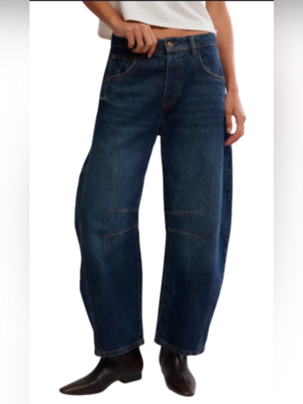 We The Free Good Luck Mid-Rise Barrel Jean Dark Denim